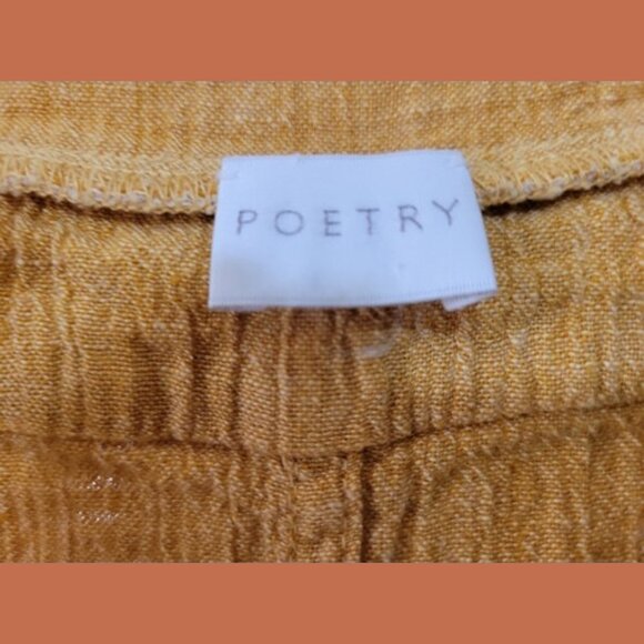 Poetry Linen Blend Jumpsuit Mustard Yellow Crinkle Sleeveless Cropped Wide Leg-6 - Picture 6 of 7